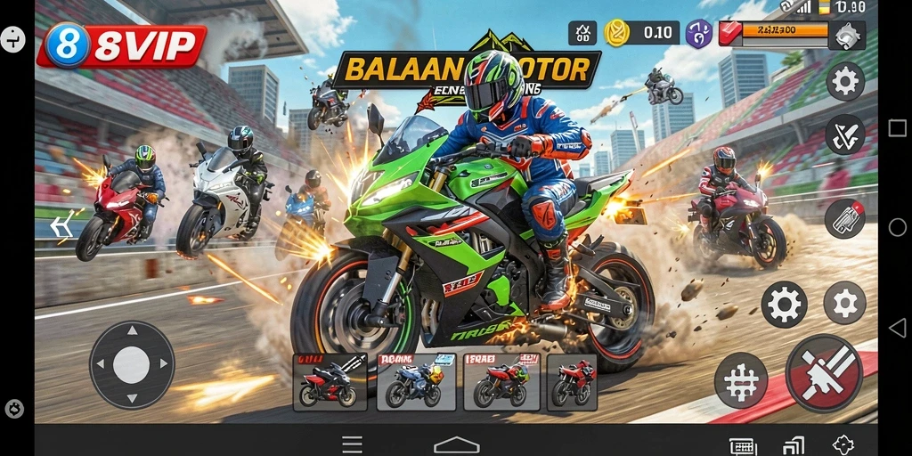 Tampilan menarik dari gameplay balapan motor di 8SVIP.