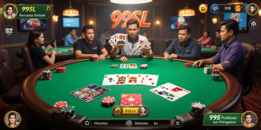 Screenshot utama 99SL menampilkan gameplay Poker yang mendebarkan.