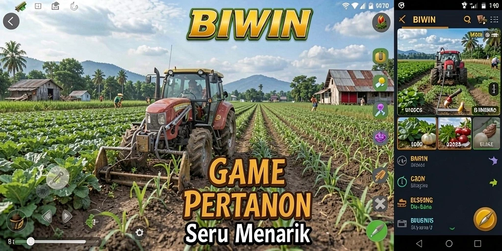 Tangkapan layar gameplay <strong>BIWIN</strong> dengan suasana pertanian yang indah.