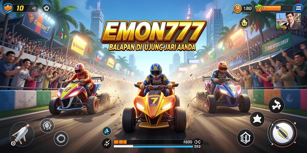 Gambaran gameplay EMON777 yang mendebarkan dan penuh aksi balapan.