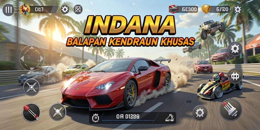 Gameplay balapan seru dalam INDAAA dengan kendaraan cepat.