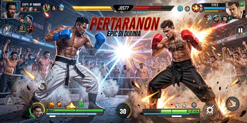 Tampilan gameplay seru dalam pertarungan JOS77.