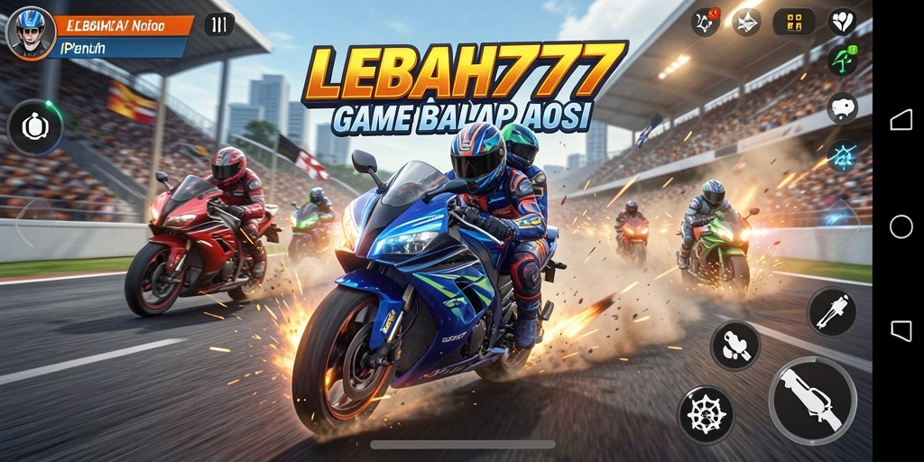 Tampilan gameplay menegangkan dari LEBAH777 saat balapan di trek.