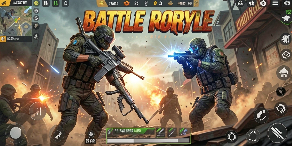 Screenshot dari gameplay intens di MPO2121 Battle Royale.