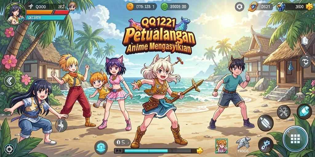 Screenshot gameplay QQ1221 menampilkan pertempuran karakter anime yang seru.