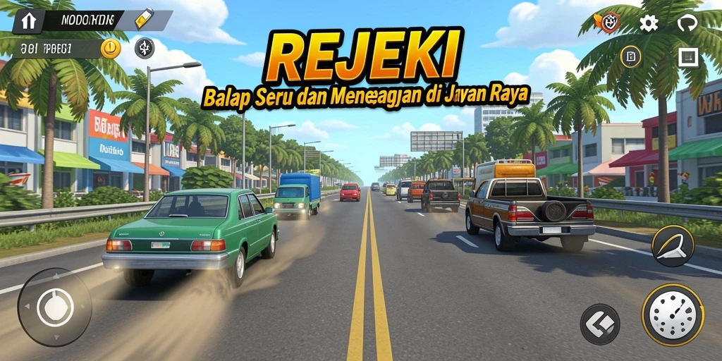 Gameplay seru REJEKI dengan aksi balap yang mendebarkan.