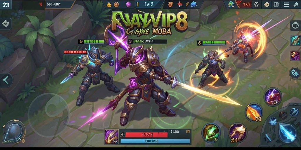 Tangkapan layar gameplay RPVIP8 menampilkan pertarungan seru antar karakter MOBA.