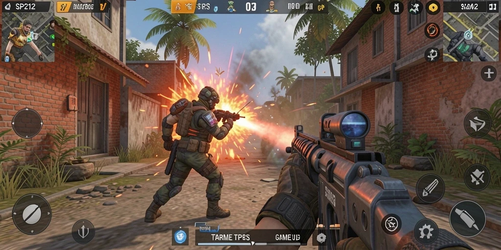 Tampilan gameplay SP212 dengan aksi menembak yang mendebarkan.