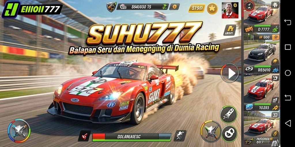Gameplay Racing seru di SUHU777 dengan kendaraan dan lintasan menantang.