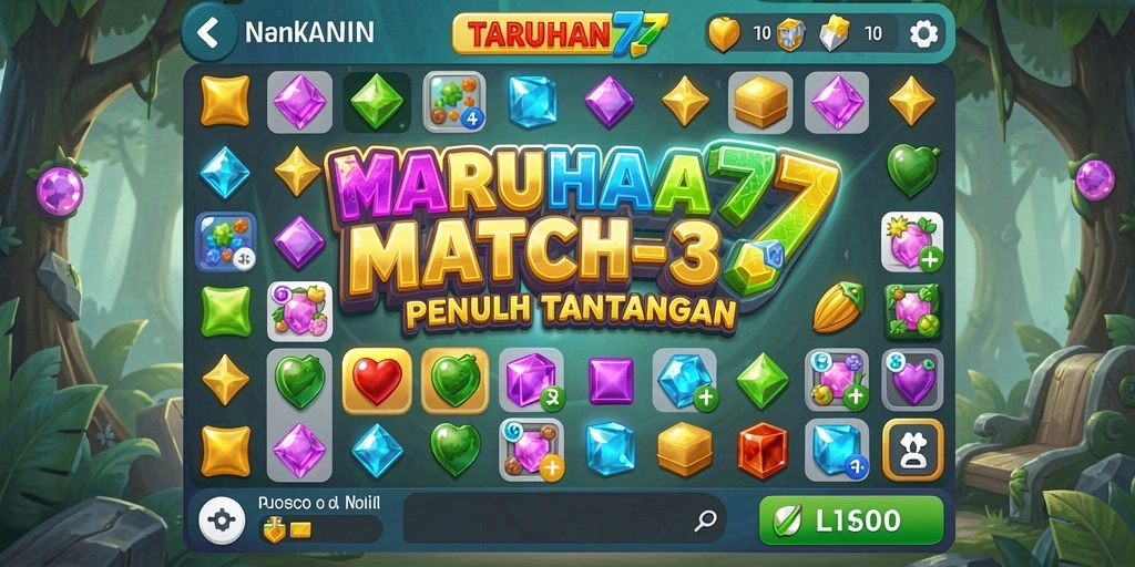 Screenshot gameplay TARUHAN77 dengan tantangan Match-3 yang seru.