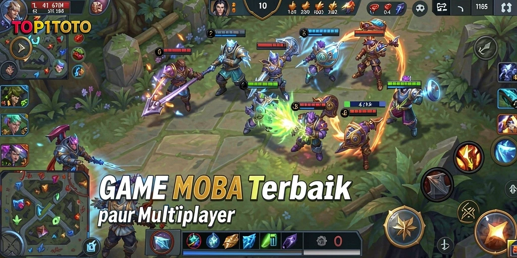 Tampilan gameplay seru dalam pertempuran MOBA.