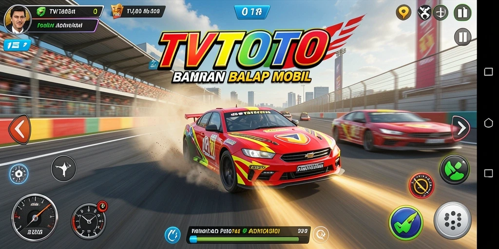 Screenshot gameplay TVTOTO menampilkan aksi balap yang seru.