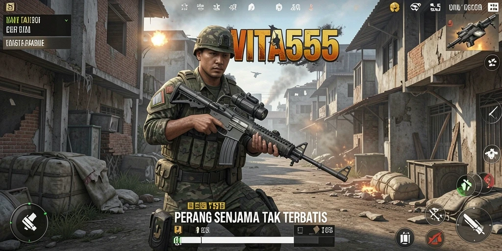 Screenshot VITA555 menampilkan aksi tembak-menembak yang mendebarkan.